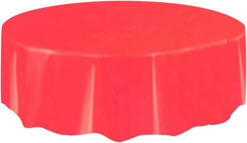 Red Solid Round Short Fold Plastic Table Cover (213cm) 1 Count – Vibrant & Durable Party Essential for Easy Cleanup and Decoration...