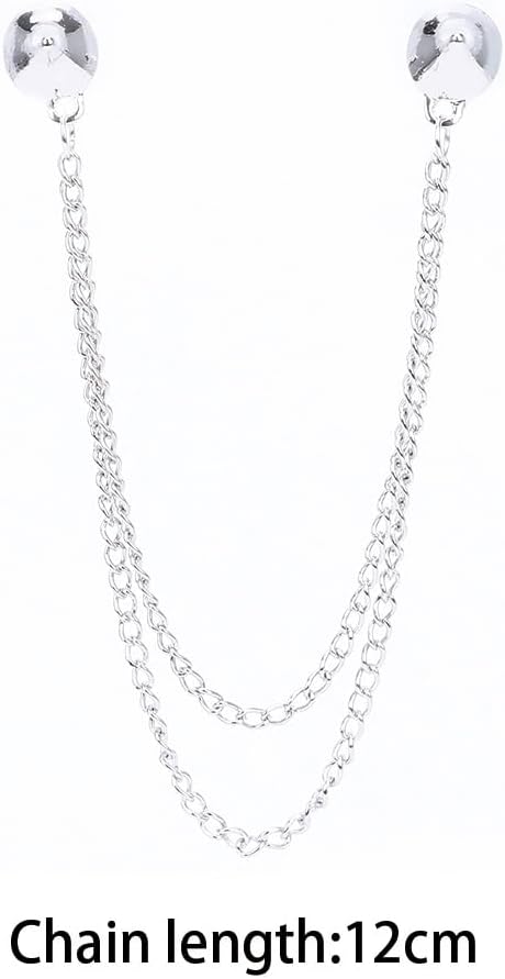 2pcs Double Chain Brooch Gold Silver Gothic Rivet Head Chain Shirt Backpack Scarf Pendant Chain Accessories...