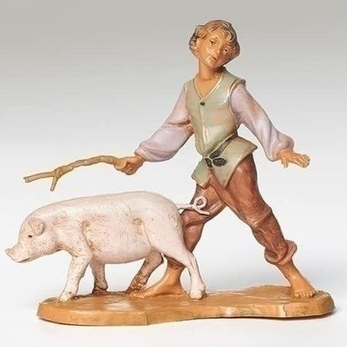 Fontanini by Roman Inc., Clement The Boy with Pig, 5" Collection, Nativity Figure and Accessories, Hand Sculpted and Painted (4x3x5)...