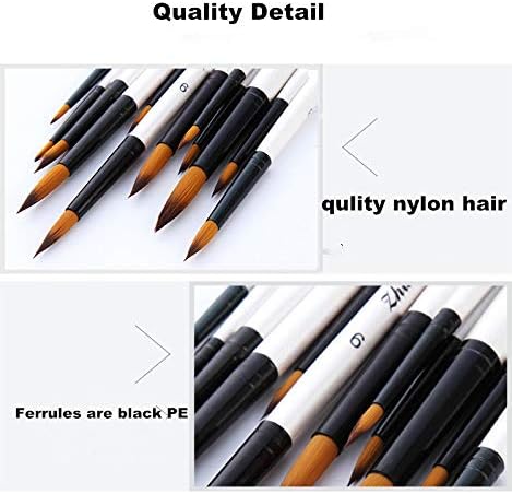 Round Watercolor Detail Paint Brushes Nylon Hair 12pcs for Watercolors,Acrylics,Inks,Gouache,Oil and Tempera(12pcs Pearl White Short Wooden Paint ...