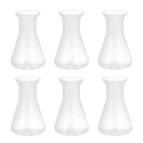 6pcs Sterile Erlenmeyer Flask 50ml Plastic Erlenmeyer Flask, Narrow Neck Education Experiment Supplies Narrow Conical with Graduations Education L...