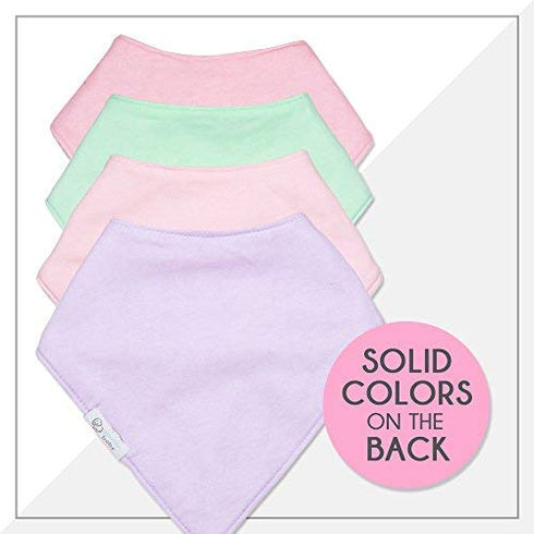 REVERSIBLE & WATERPROOF Cotton Baby Bandana Drool Bibs for Girls with Adjustable Snaps, Pack of 4, Soft Absorbent Cute Modern Premium Bib Set for ...
