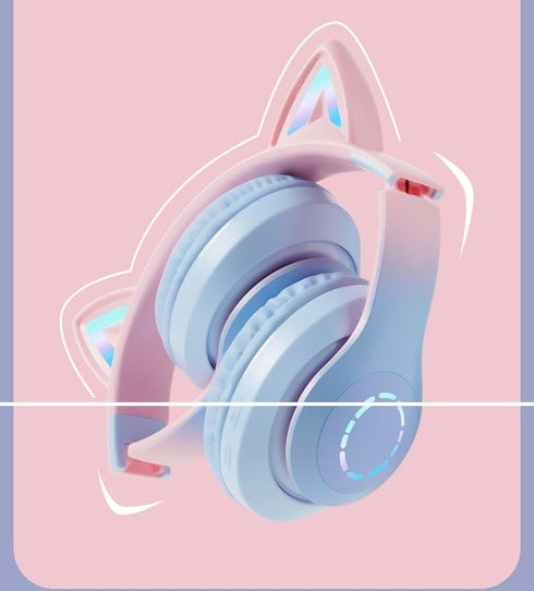 New Headworn Cat Ear Glow kids Wireless Bluetooth Headphones with Built-in Mic Children's Gift noise cancelling Earphones (Blue)...