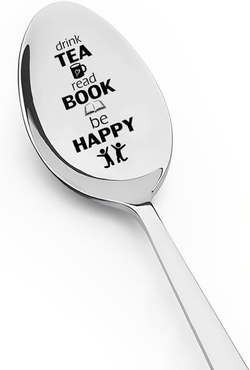 Birthday Christmas Gifts for Women Men Graduation Gifts for Bookworm Friends Sister Drink Tea Read Book Be Happy Spoon Anniversary Graduation Gift...
