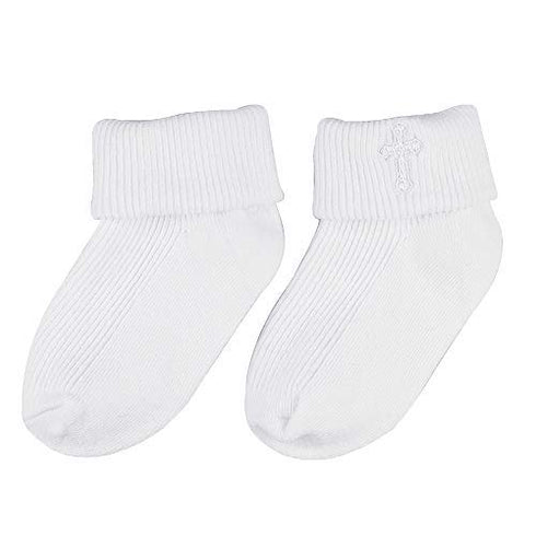 Infant Baby Boys' Girls' Christening Baptism Embroidered Cross Bib and Socks for Outfits...