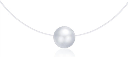Simple 925 Sterling Silver One Simulated Pearl Pendant Invisible Fishing Line Choker Necklace for Women...