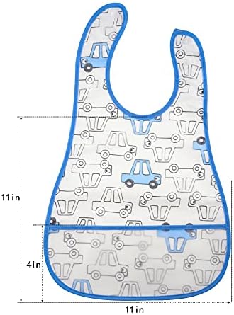 Baby Bib Waterproof With Snaps for Infants and Toddlers - 4pcs Food Catcher Bibs (Car Puppy Bear)...