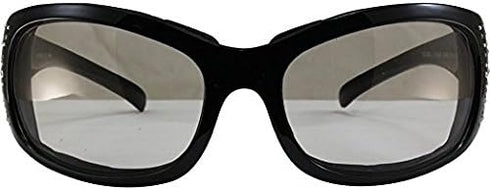 Global Vision Marilyn Motorcycle Sunglasses Bling Rhinestone Black Frames Clear to Smoke Lens...