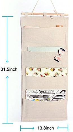 Co-link Linen/Cotton Fabric Wall Door Cloth Hanging Storage Pockets Books Organizational Back to School Office Bedroom kitchen rectangle Home Orga...