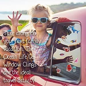 Ocean Sea Animal Gel Window Clings for Kids - Window Stickers for Toddlers, Gel Clings Window Decals Kids Jelly Reusable Sticker - Home Car Plane ...