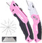 TOPLINE 2-Pack Pink Utility Knife Set, Retractable Pink Box Cutter and Pocket Folding Utility Knife, Blade Storage Design, 18-Piece SK5 Blades and...