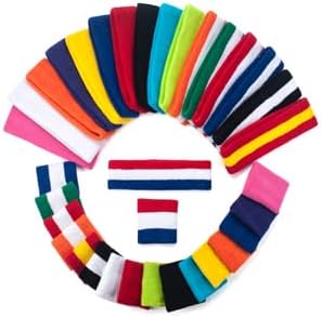 Sweatbands Set, Headband and Wrist Sweatbands, Cotton Sweat Band for Athletic Men and Women, Sweatbands Sports Headbands for Working Out, Running,...