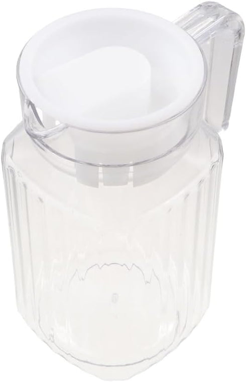 600ML Acrylic Pitcher, Transparent Juice Bottle Striped Water Ice Cold Juice Jug with Lid and Handle Cold Water Kettles for Juice Tea Water Milk S...
