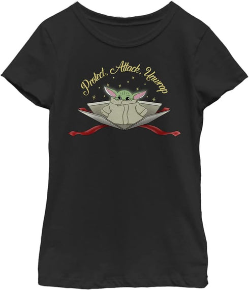 Star Wars Mandalorian Protect Attack Unwrap Girls Short Sleeve Tee Shirt, Black, Large...