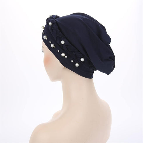 Women Pearl Beaded Braid Hijab Turban Hat Twisted Cancer Headscarf Chemo Beanies Bandana Headwrap Cap...