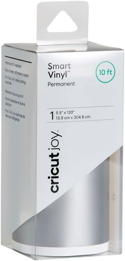 Cricut Joy Smart Permanent Vinyl, Silver - 10ft Roll (5.5' x 120'), Glossy Finish - Compatible with Cricut Joy Machine, Matless Cutting for Long c...