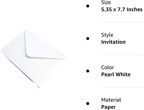 25 PCS Pearl White Envelopes A7 5.35 x 7.7 inches, Perfect for 5x7 Weddings,Invitation Cards,Birthday Greeting RSVP Invite...