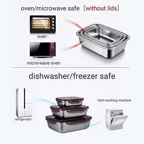 3 Pieces Stainless Steel Food Storage Container with Lids Airtight Metal Food Containers Stackable Meal Prep Leftover Containers for Freezer Fridg...