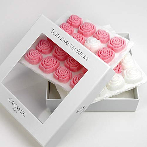 Canasuc Paris, L' Envie en Rose Pur Sucre de Canne,"Window Gift Box" of 36 Assorted French Molded Rose Sugar Pieces, White & Rose, 3.35 Oz...