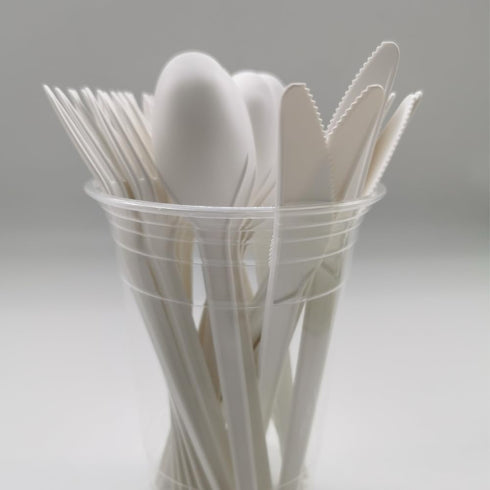 Certified Compostable Assorted Cutlery, 6.5 Inch Heavy Duty Disposable Utensils, White, 24 Count (8 Forks + 8 Spoons + 8 Knives)...