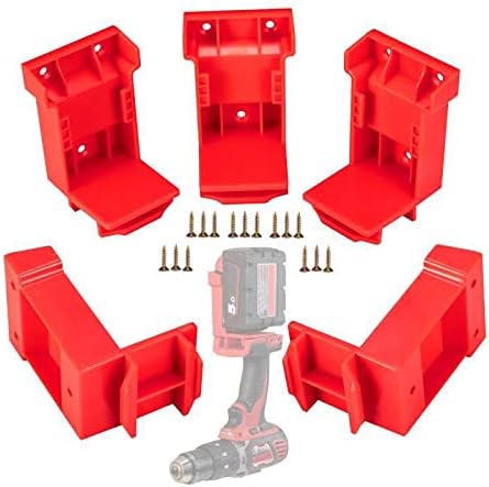 5 Pack Tool Mount for Milwaukee 18V Drill; Battery Holder for Milwaukee M18 Battery MOUNT/Hanger/Dock Holder Fit for 48-11-1820 48-11-1850 48-11-1...