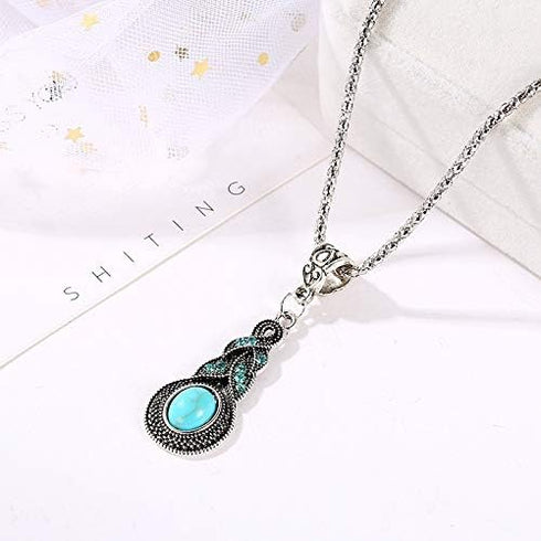 Fuqimanman2020 3pcs Ethnic Simulation Turquoise Set Butterfly Pendant Necklace Bohemian Stretchable Beaded Bracelet Bangle Teardrop for Women Boho...
