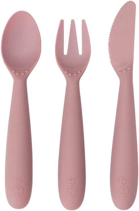 ezpz Happy Utensils - 24 Months+ (Blush) - BPA Free Toddler Utensils - Fork, Spoon and Knife for Toddlers and Preschoolers - Kids Utensils for Sel...