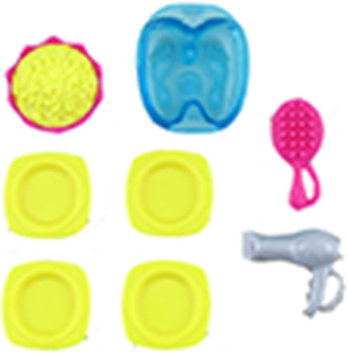 Mattel Replacement Barbie Size Foot Bath, Hair Brush and Dryer, Popcorn in Bowl and 4 Plates for Barbie Malibu Dollhouse Playset - FXG57, Yellow, ...