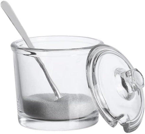 123Arts Glass Sugar Bowl Spice Jar with Lid and Stainless Steel Spoon Spoon...
