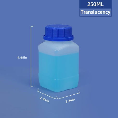 8.45oz Plastic Lab Chemical Reagent Bottles, Square Sample Storage Container, Plastic Chemical Container Bottle with Anti-theft Cap, Wide Mouth Sa...