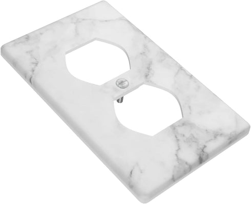 White Gray Marble Duplex Outlet Cover Plate Decorative Receptacle Wall Plates Lightswitch Electrical Outlet Faceplate for Bathroom Kitchen Bedroom...