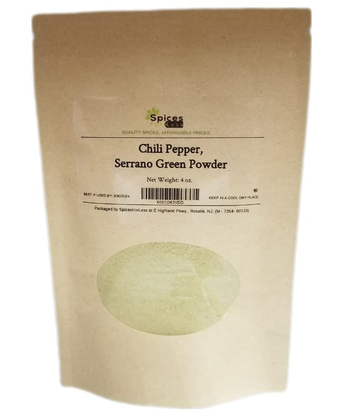 SFL Chili Pepper, Serrano Green Powder - Kosher - Resealable Pouch (4 oz)...