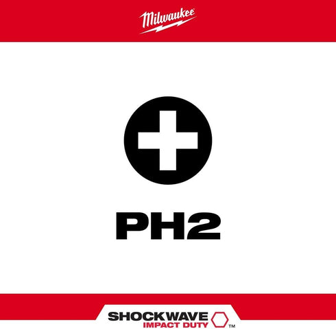 MILWAUKEE ELECTRIC TOOL 48-32-4802 Shockwave 6" Power Bit Phillips #2...