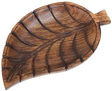 NIRMAN - Decorative Tray Wooden Leaf Design Serving Tray Platter Breakfast Table Kitchen Décor...
