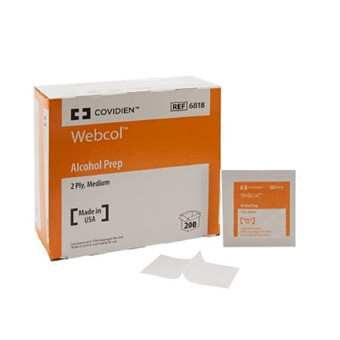 COVIDIEN 6818pk6 6818 Webcol Alcohol Prep, Sterile, Medium, 2-Ply, 4.3" Height, 2.1" Wide, 4" Length, Pad, 6 Packs of 200 (Pack of 1200)...