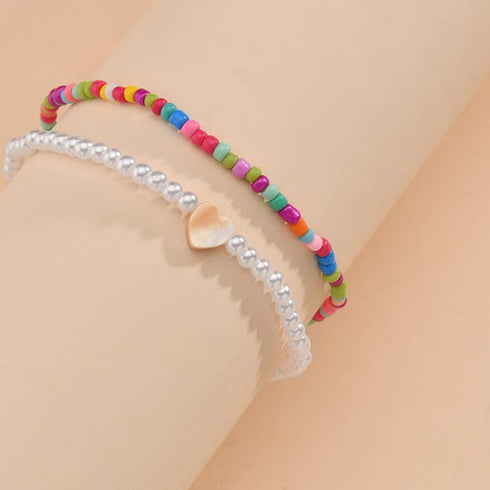 Colorful Beaded Anklet Pearl Heart Anklet Layered Ankle Fashion Beach Foot Jewelry for Women and Teen Girls...