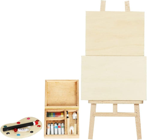 jojofuny Doll House Accessory Painting Tool Set Wooden Easel Dollhouse Furniture Decoration Set Balcony Patio Furnitures Decoration Accessories 1 ...