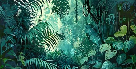 Green Forest Palm Leaf Aquarium Background, Art Watercolor Green Plant Theme Fish Tank Background, Crawling Terrarium Background 48X24IN with 8 EV...