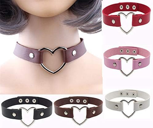 COLORFUL BLING Punk Gothic Hiphop Fashion Leather Choker O-ring Chain Collar Adjustable Heart Circle Necklace for Women Girls...