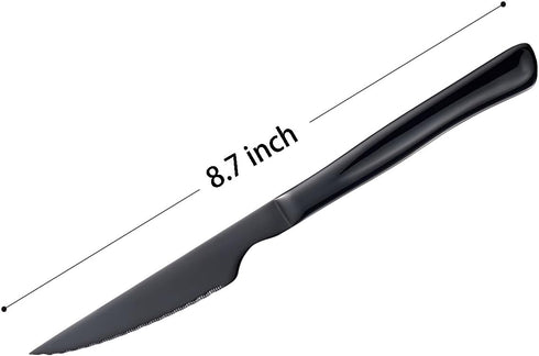 Black Steak Knife Set, 6 Piece Stainless Steel Kitchen Knife Set & Kitchen Utility Knives, 8.7 Inch Serrated Steak Knives, Dinner Knives, Sharp Kn...