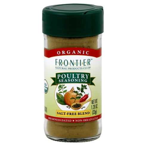Frontier Co-op Organic Poultry Seasoning, 1.2-Ounce Jar, Sage, Thyme & Onion For Chicken, Sausage, Gravy & Stuffing, Kosher...