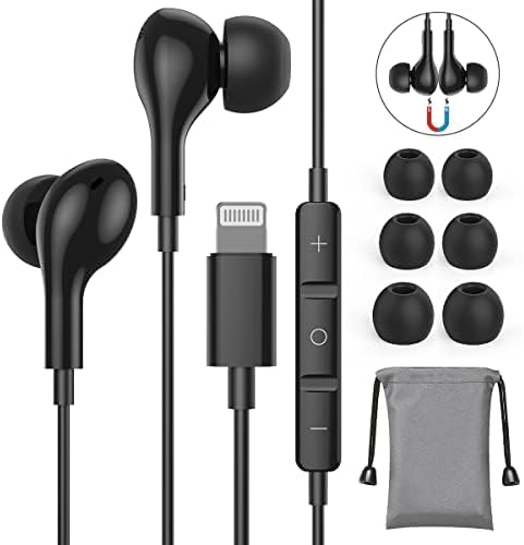 Guguearth Lightning Headphones for iPhone,MFi Certified in-Ear Lightning Earphones for iPhone,Magnetic Earbuds for iPhone with Mic Controller Comp...