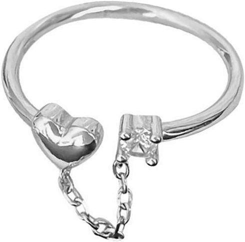 CZ Heart Eternity 925 Sterling Silver Ring for Women Girls Love Statement Engagement Promise Adjustable Open Band Diamond Chain Drop Dangle Rings ...