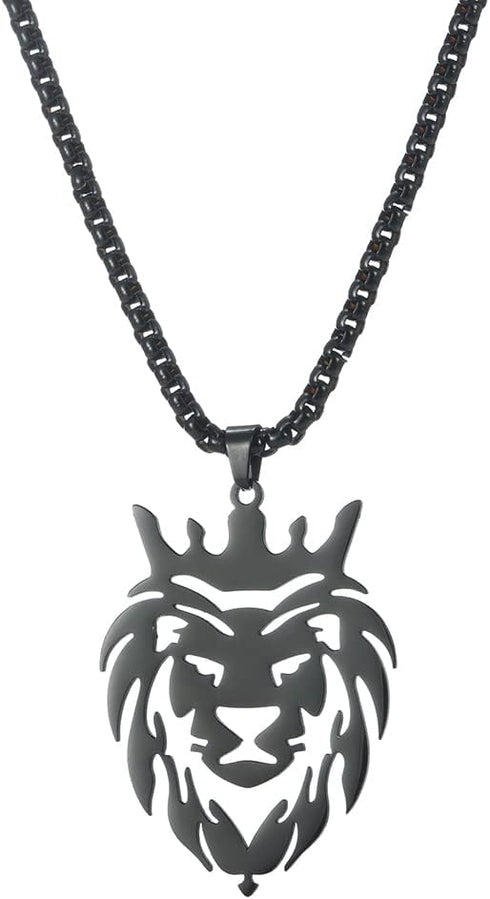 Dreamtimes Lion With King Crown Necklaces for Men Punk Animal Stainless Steel Pendant Necklace Men's Chain Fashion Jewelry Gothic Punk Rock Mens P...