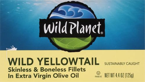 Wild Planet Wild Yellowtail Fillets in Organic Extra Virgin Olive Oil, Skinless & Boneless, Tinned Fish, Sustainably Wild-Caught, Non-GMO, Kosher,...