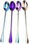 Long Handle Iced Tea Spoon, Stainless Steel Coffee Mixing Spoons, Long Cream Dessert Spoons Set of 4 (Multicolor), Dishwahser Safe...