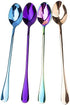 Long Handle Iced Tea Spoon, Stainless Steel Coffee Mixing Spoons, Long Cream Dessert Spoons Set of 4 (Multicolor), Dishwahser Safe...