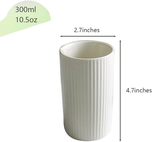 Striped Ceramic Toothbrush Cup, Couple Toothbrush Cup, 10.5 oz Simple Toothbrush Cup, Drinking Cup, Tea Cup (White)...