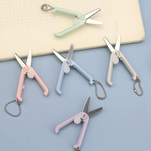 5 Packs Morandi Mini Folding Scissors with Keychain Small Telescopic Foldable Scissors Portable Safe Pocket Travel Scissors Retractable Kids Shear...