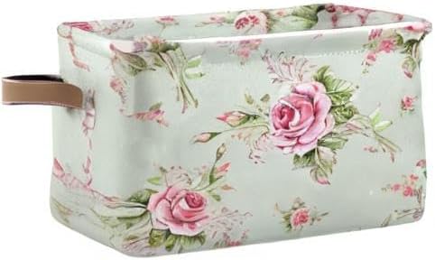 Floral Flower Rose Pattern Storage Bin Kids Women Foldable Compressible Organizer Storage Cube with Handle Storage Basket Box for Closet Shelves 1...